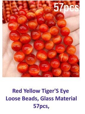 Red Yellow Tiger Eye  Loose Beads, Glass Material 57pcs  8mm
